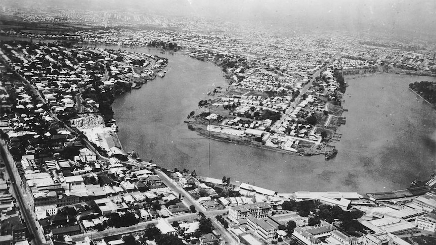 Aerial photograph of the Story Bridge site Brisbane 1931