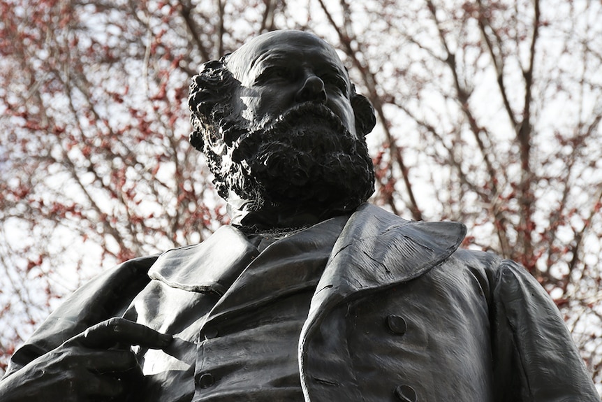 Close-up of statue of William Crowther, Tasmanian Premier 1878-1879.
