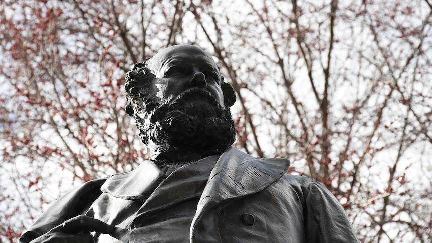 Close-up of statue of William Crowther, Tasmanian Premier 1878-1879.