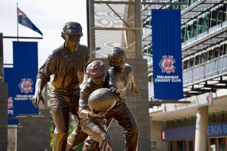 A statue in front of the MCG.