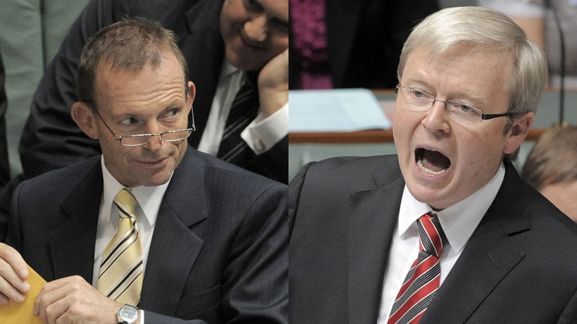 Opposition Leader Tony Abbott (left) and Prime Minister Kevin Rudd in question time