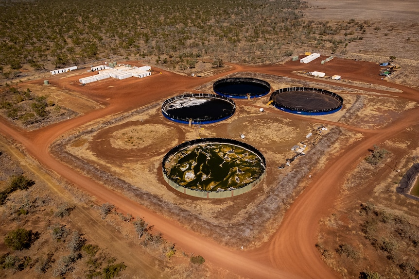 An aerial view of a fracking exploration site in the Beetaloo Basin. 