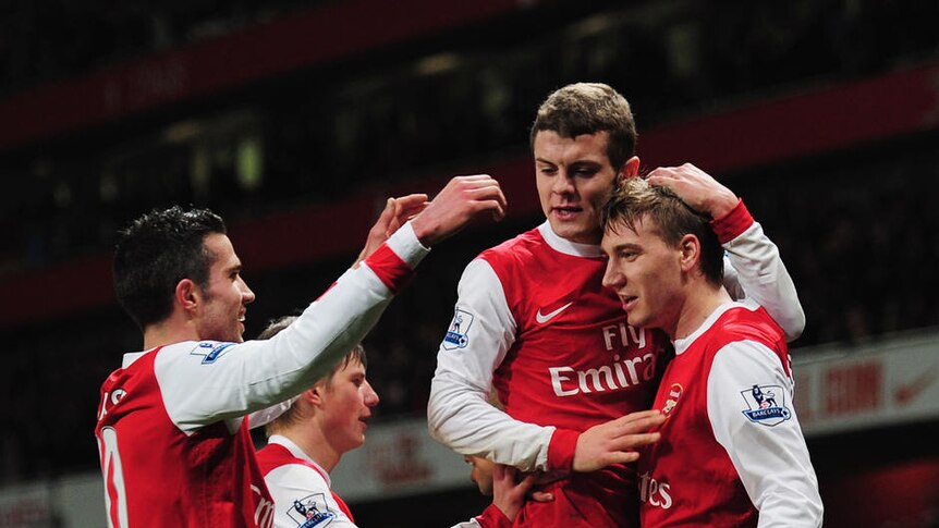 Nicklas Bendtner (right) opened the scoring with an excellent finish.