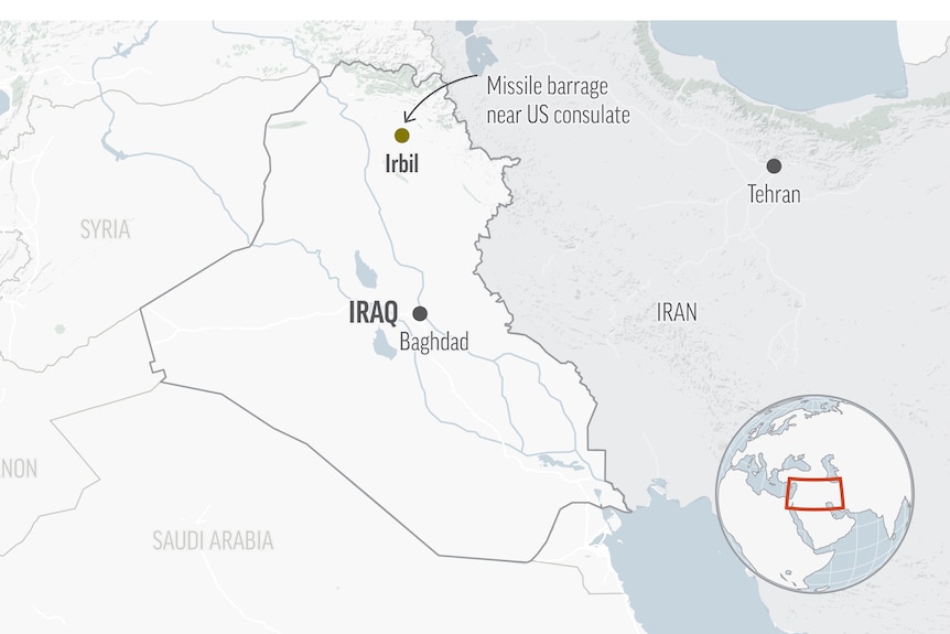 Map of Iraq region showing where attack occurred. 