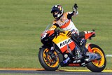 Home victory... Dani Pedrosa celebrates winning the Valencia MotoGP.