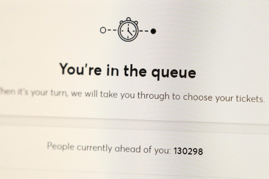 A screenshot of a website is shown showing the number of the people queuing up at over 100,000.