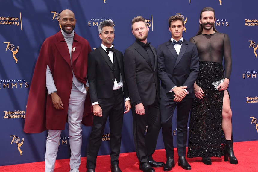 The cast of Queer Eye on the red carpet of the Creative Arts Emmy Awards.