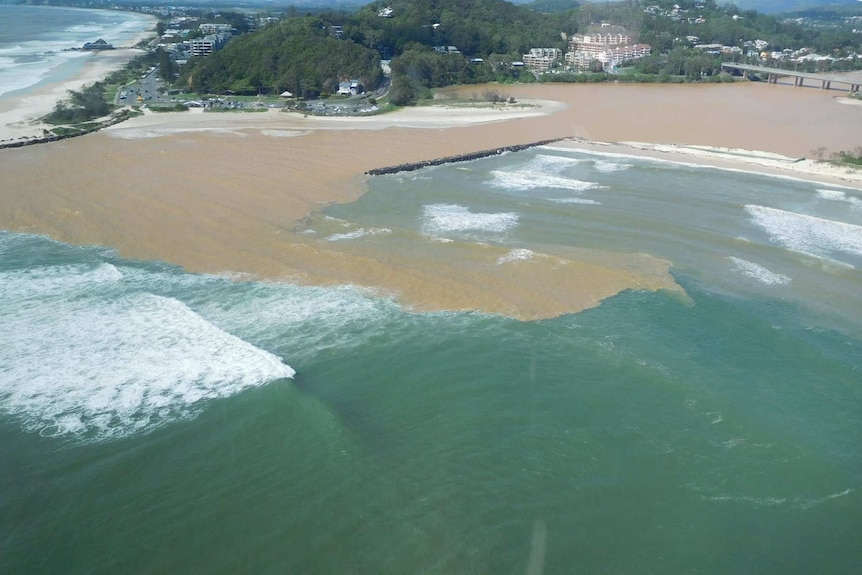 An aerial of the murky waters along the gold coast
