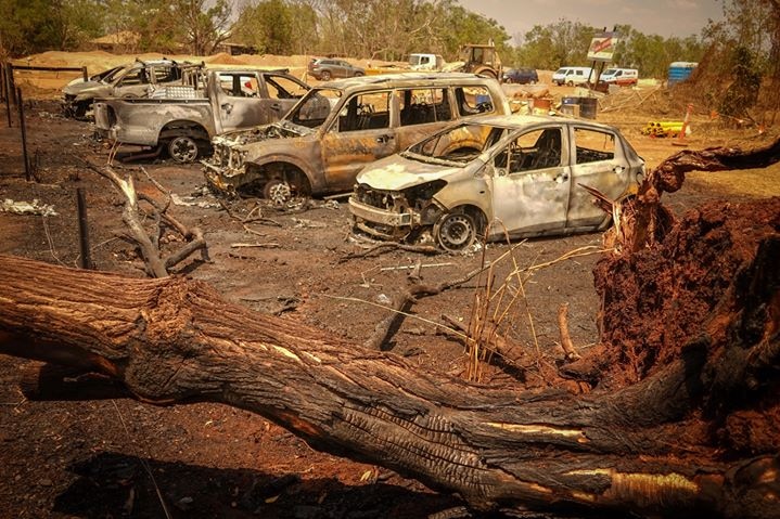 Burnt out cars in Berrimah, Darwin.