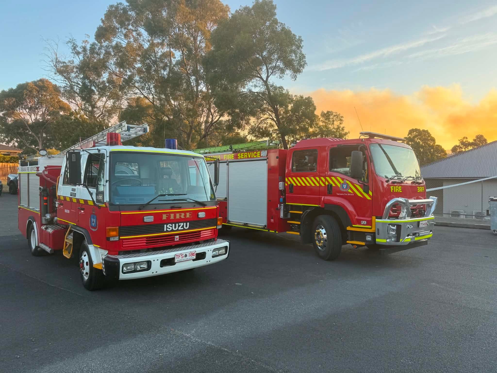 Two fire trucks positioned side by side