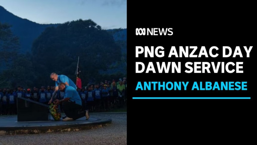 PNG ANZAC Day Dawn Service, Anthony Albanese: Anthony Albanese and James Marape lay a wreath.