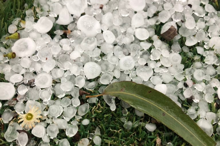 Hailstones on the ground after storms at a house on Brisbane's northside.