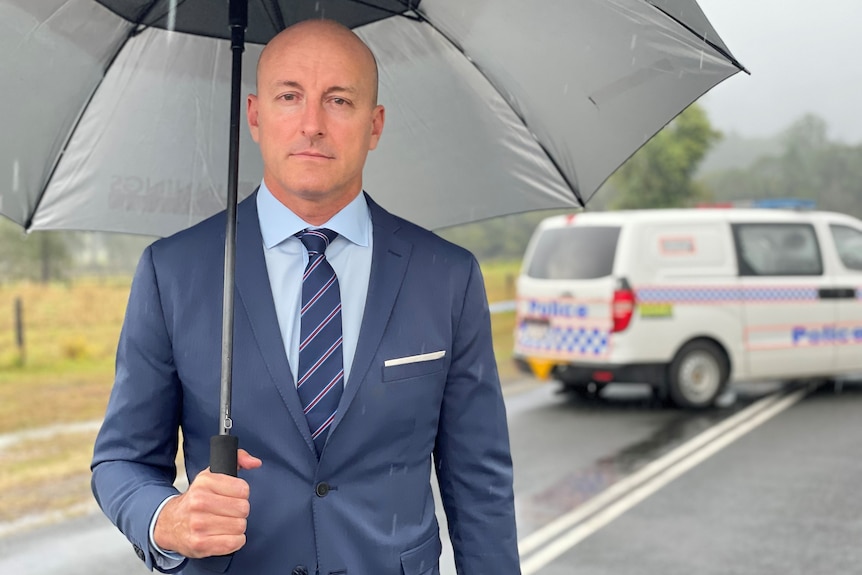 man in suit with umbrella