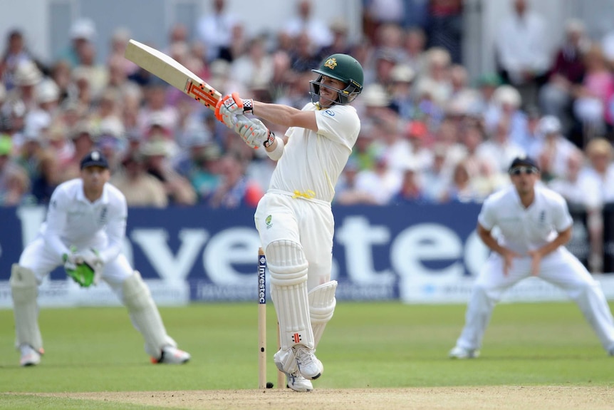 Australia's David Warner bats on day two of the fourth Test at Trent Bridge.