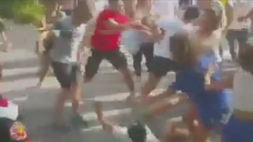 Patrons throw punches at a brawl which erupted during an UFC broadcast at a Hurstville hotel