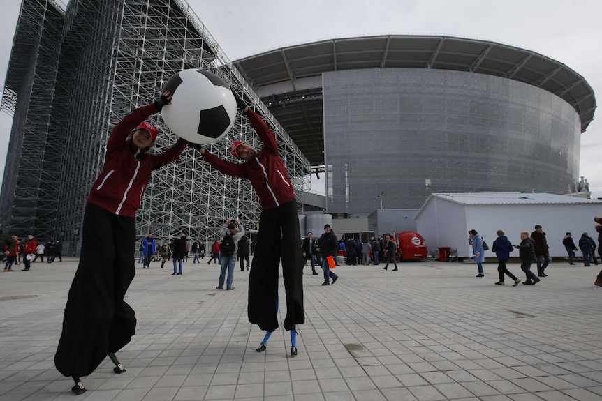 The stand outside Ekaterinburg Arena