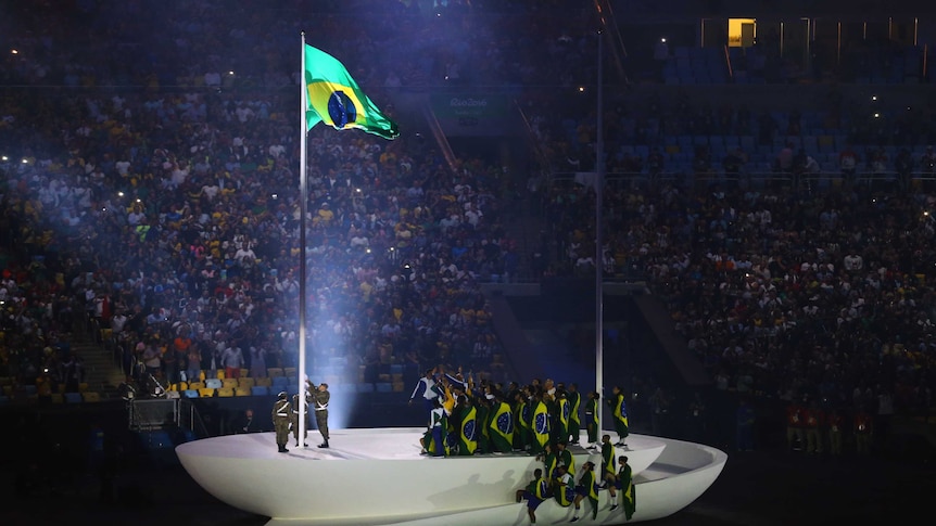 Brazilian flag is raised