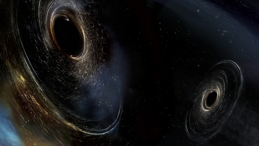 Artist's conception shows two merging black holes