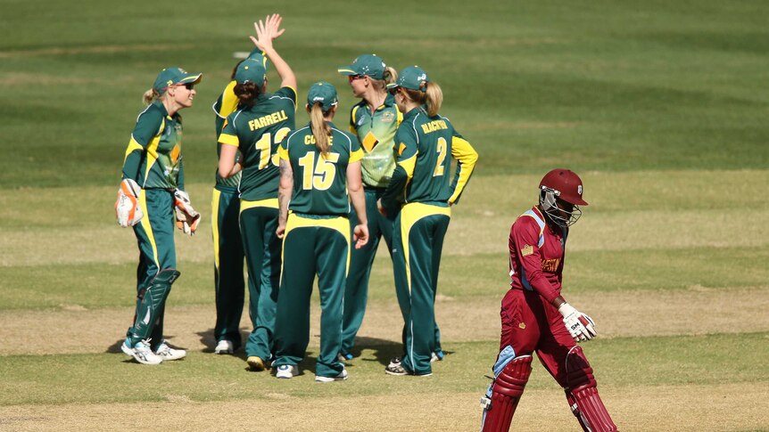 Southern Stars celebrate wicket against West Indies