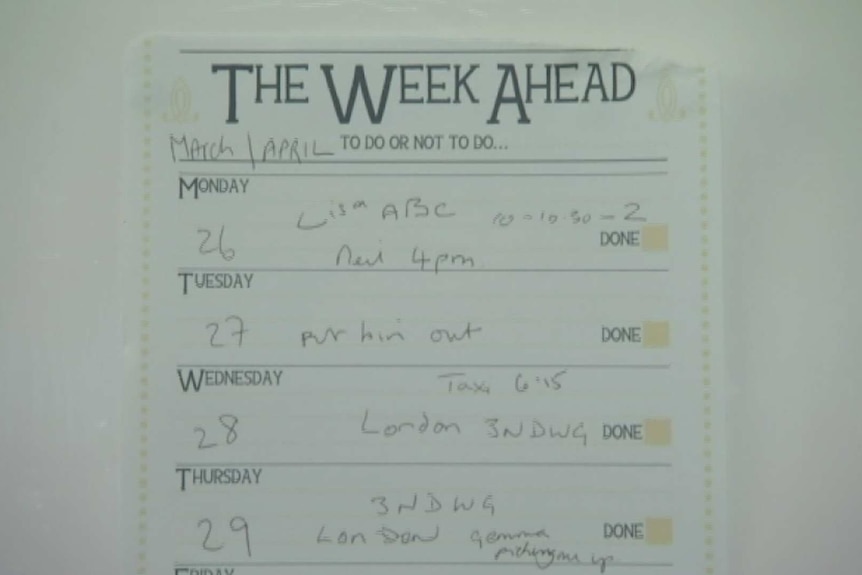 A note on Wendy Mitchell's fridge outlining the week ahead