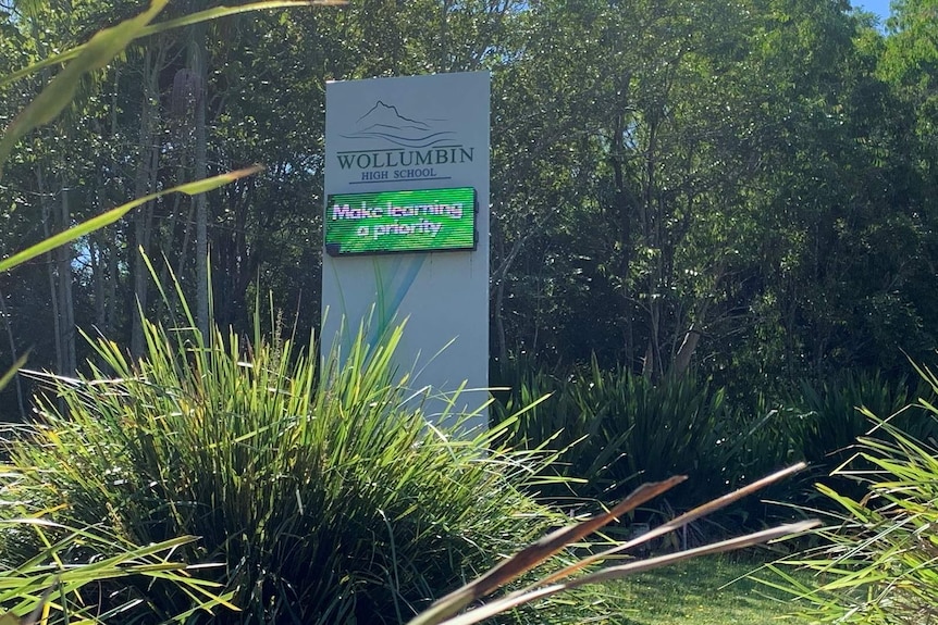 A sign at the Wollumbin High School says "Make learning a priority".