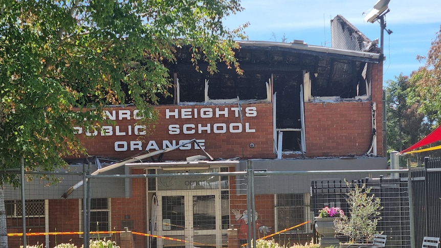 Close up of a school's roof burnt.