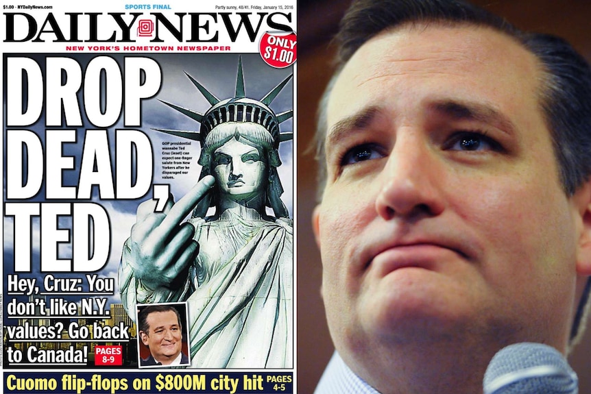 Ted Cruz with New York Daily News front page