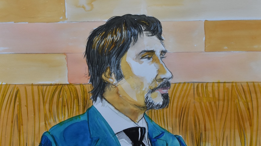 A court painting of Justin Laurens Stein in watercolours facing the side in a blue suit