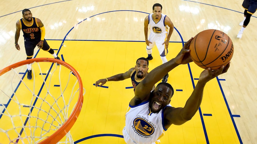 Golden States' Draymond Green (#23) goes to the basket against Cleveland in Game Two of NBA Finals.