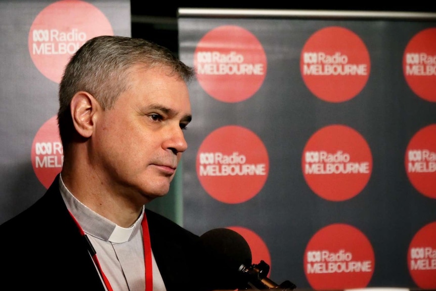 Archbishop Peter Comensoli in the ABC Radio Melbourne studio.