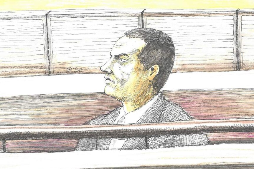 Court sketch of Snowtown accomplice Mark Ray Haydon sitting in the dock.