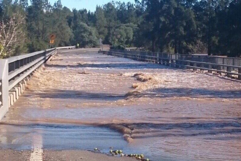 Flood waters inundate Yarramundi Bridge, in the Hawkesbury.