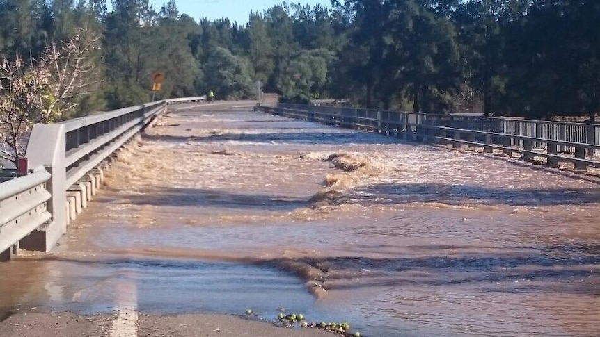 Flood waters inundate Yarramundi Bridge, in the Hawkesbury.
