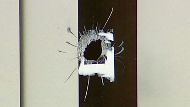 Bullet hole in Bankstown unit window