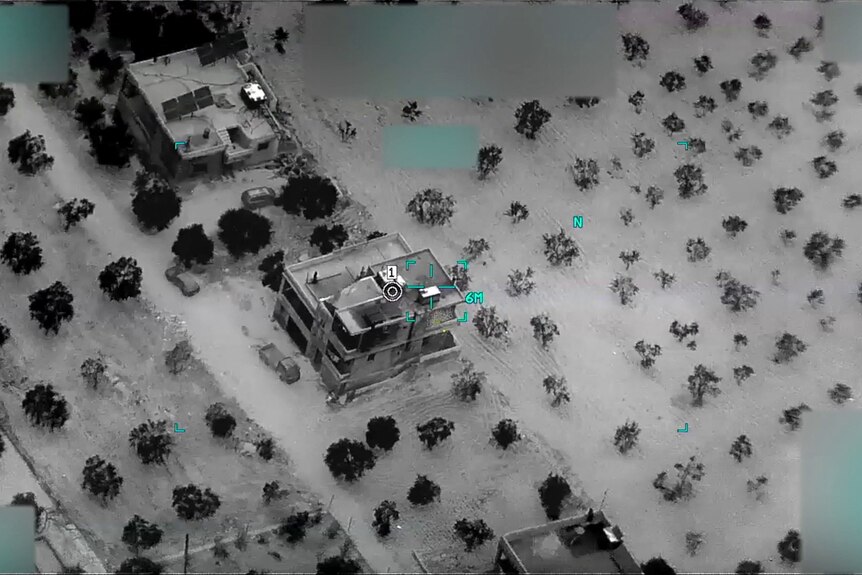 A surveillance image shows a compound housing the leader of the Islamic State jihadist group.