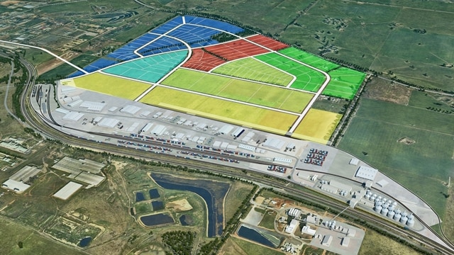 A concept drawing of the proposed Riverina Intermodal Freight and Logistics Hub at the Bomen Industrial Estate in Wagga Wagga.