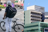 A food delivery rider and the Lady Cilento Hospital.