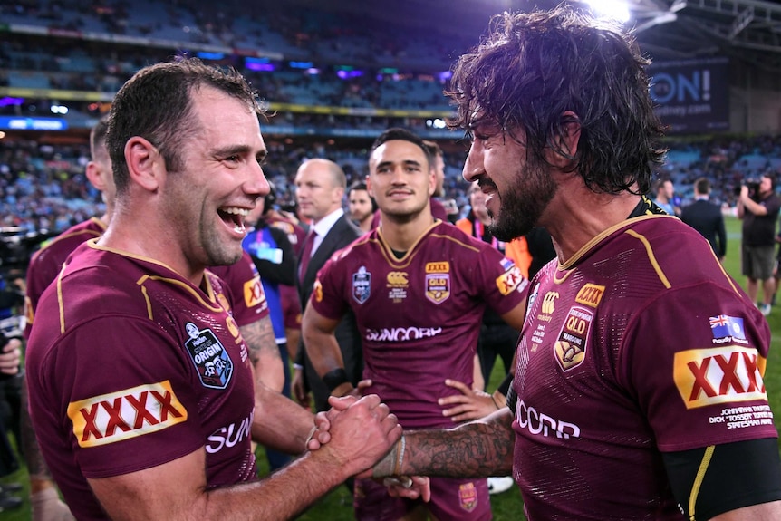 Cameron Smith and Johnathan Thurston are thrilled after Origin II