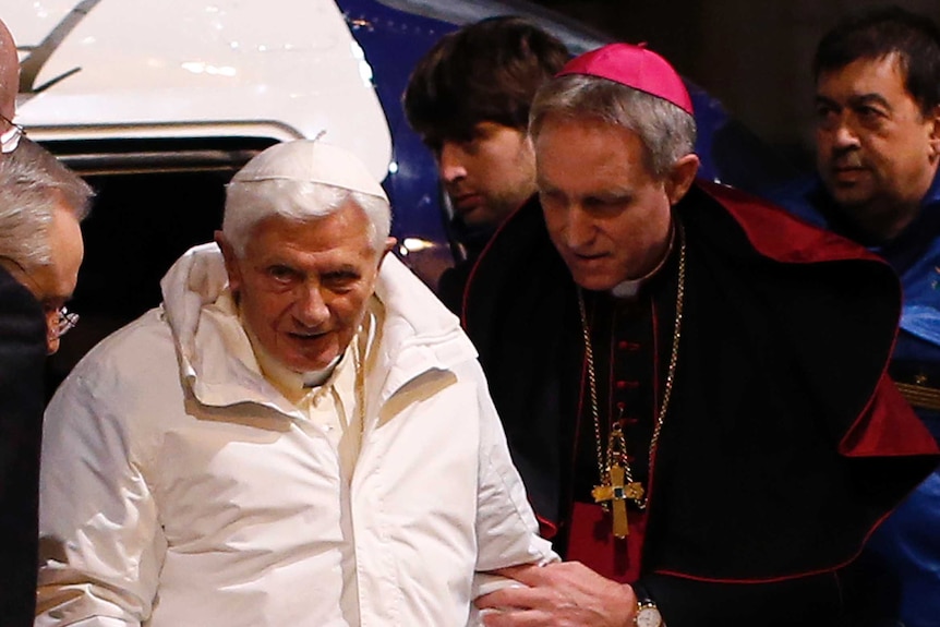 Pope Benedict XVI arrives at meeting with seminarians