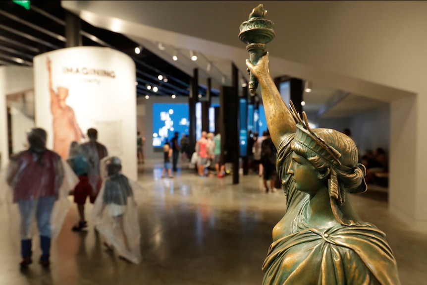 A replica of the Statue of Liberty inside the information centre. 