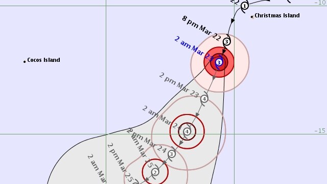 Map of Tropical Cyclone Gillian moving away from Christmas Island