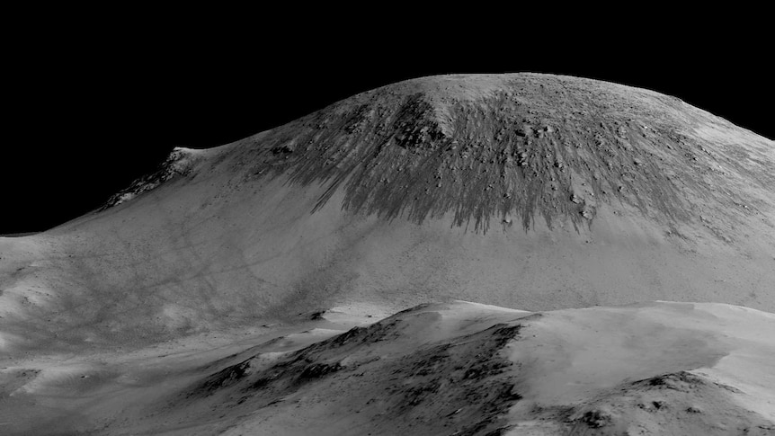 Dark streaks flowing downhill on Howitz crater on Mars