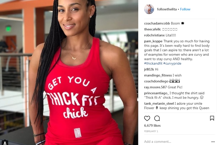 Instagram post complimenting Lita Lewis's motivational message.