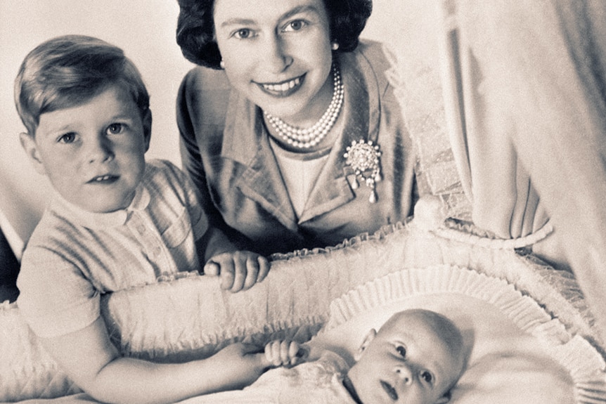 Queen Elizabeth II with young sons Andrew and Edward.