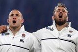 England rugby players sing the national anthem at the Rugby World Cup