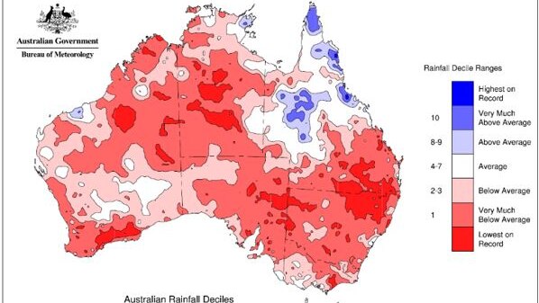 A map of Australia showing rainfall patterns