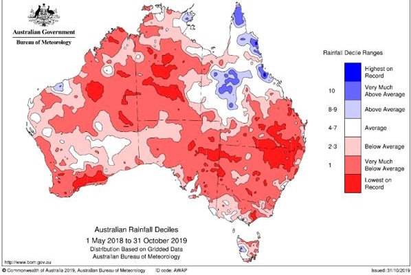 A map of Australia showing rainfall patterns