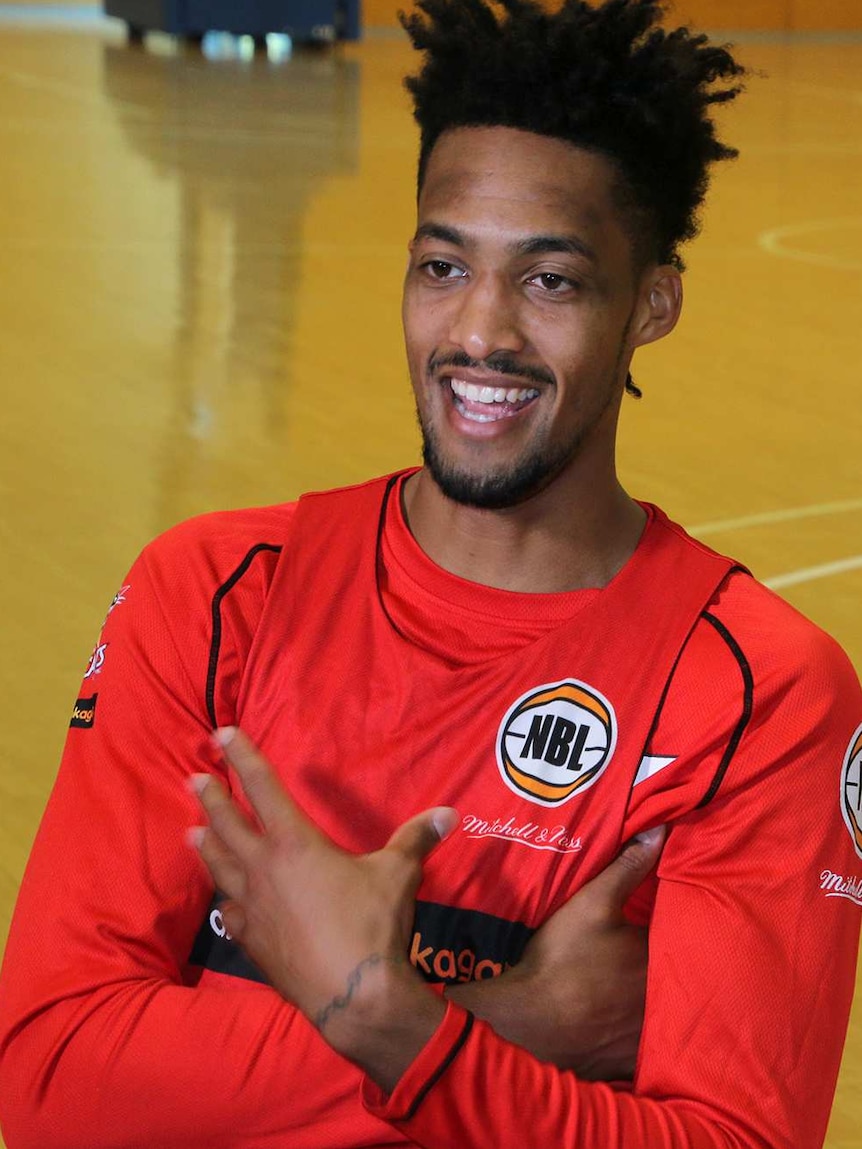 Close-up of Jean-Pierre Tokoto of the Wildcats on a basketball court.