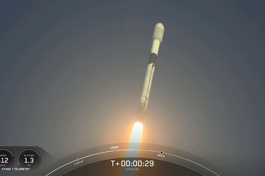 A rocket with a satellite onboard takes off