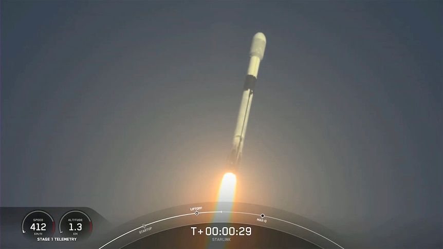 A rocket with a satellite onboard takes off